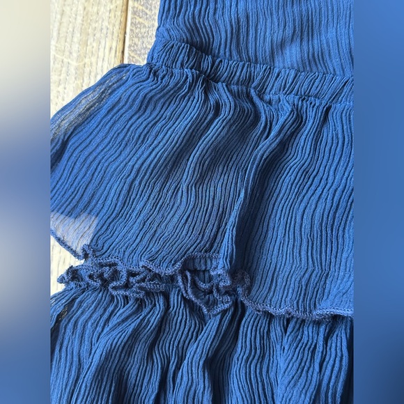 Free People 100% Silk Navy Blue Tiered Ruffle Spaghetti Strap Dress size XS - Picture 5 of 10